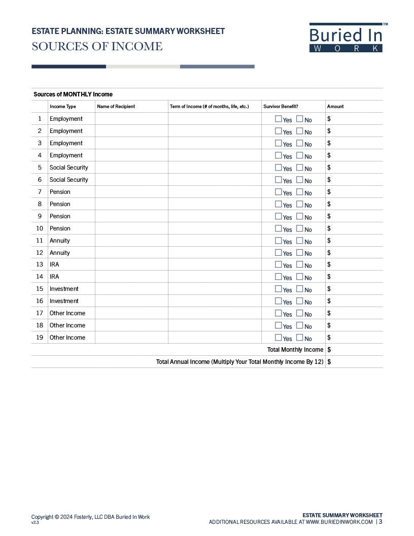 Estate Summary Worksheet