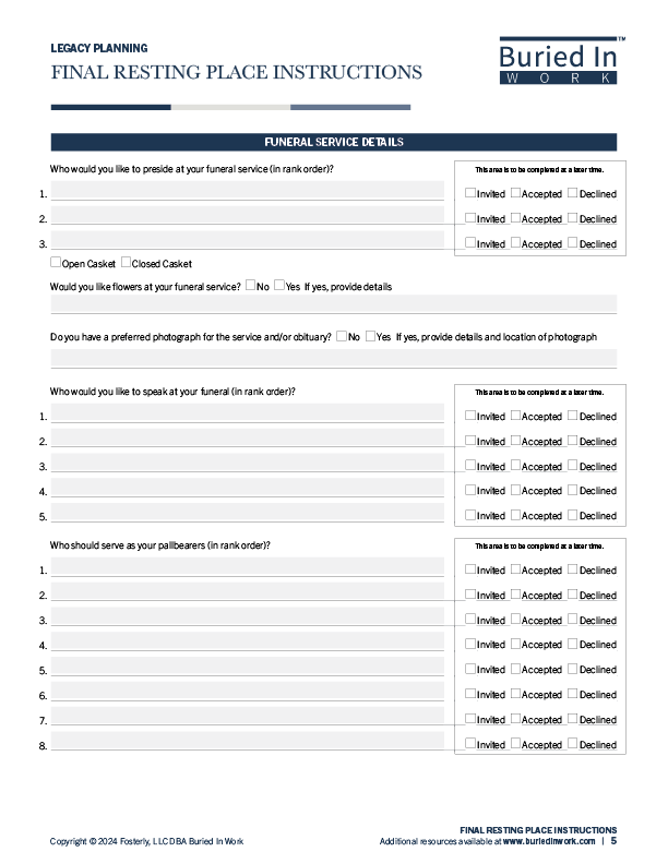 Final Resting Place Instructions
