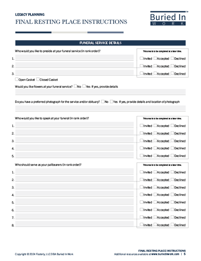 Final Resting Place Instructions