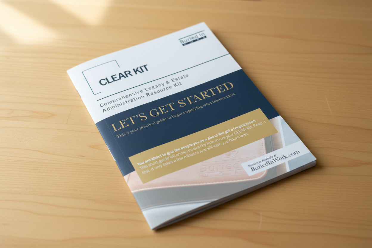 The Let's Get Started booklet for the CLEAR Kit on a table