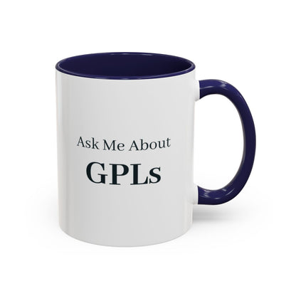 Ask Me About GPLs Mug – Navy handle and inside, 11 oz