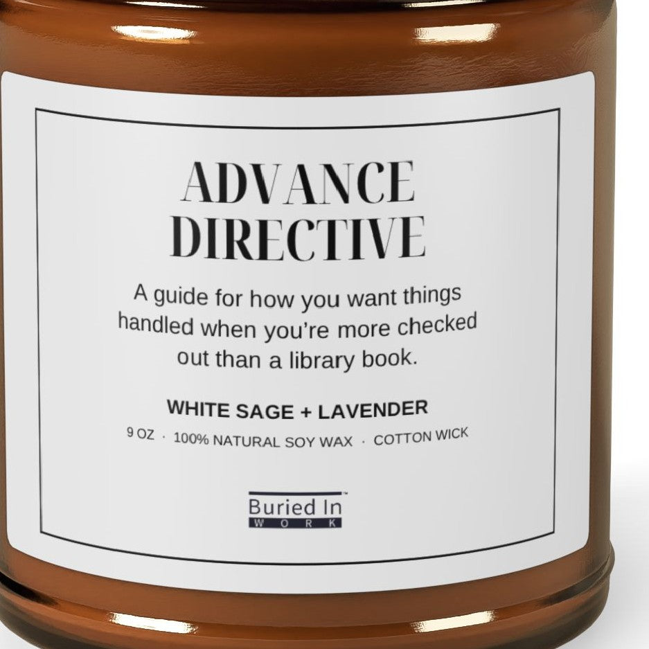 Close-up of the Advance Directive candle label