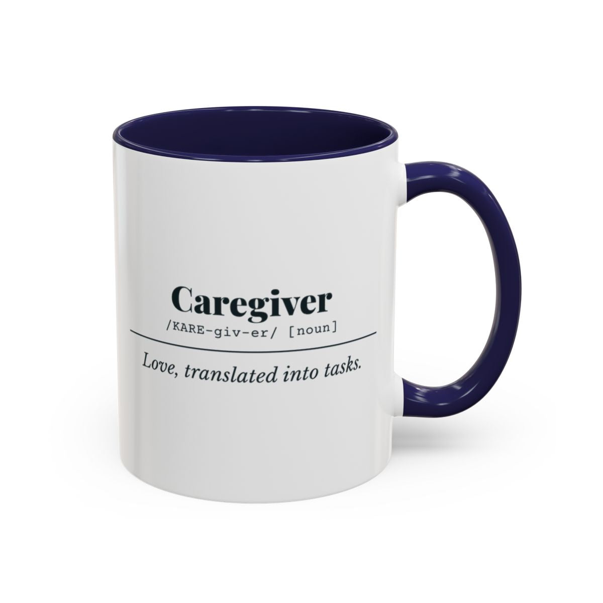 Caregiver Definition Mug – Navy handle and inside, 11 oz