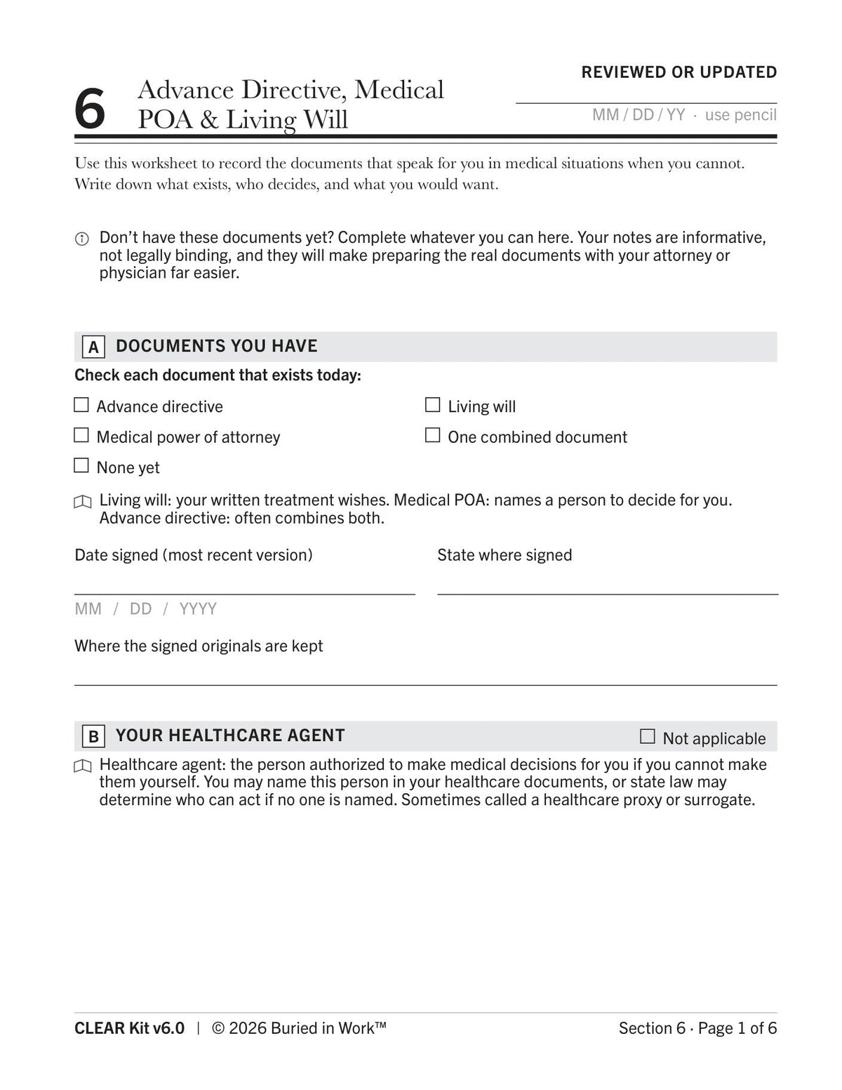 Binder, tabs and worksheets