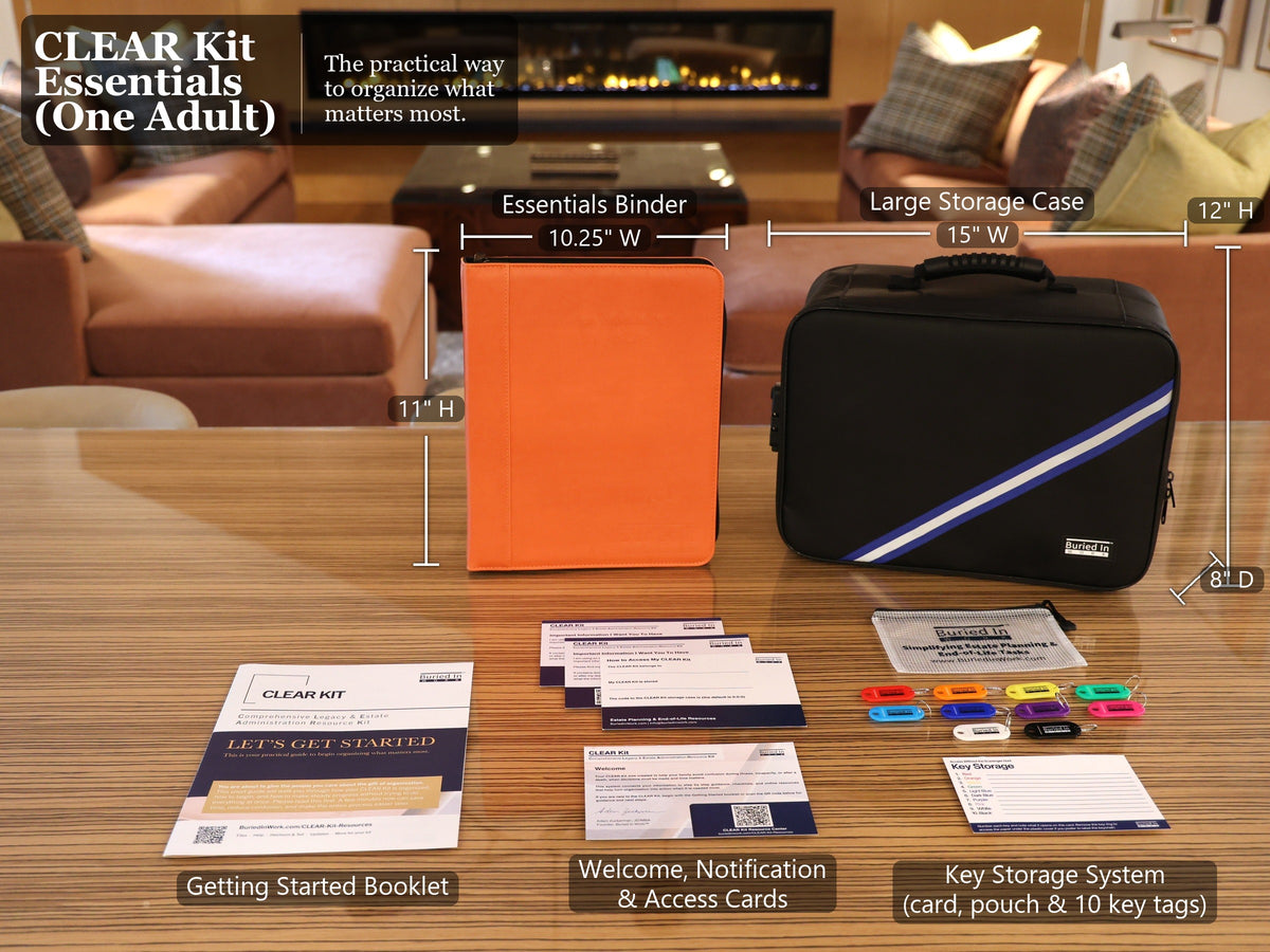 CLEAR Kit Essentials for one adult: the Essentials binder, storage case, Getting Started booklet, cards, key pouch and key tags