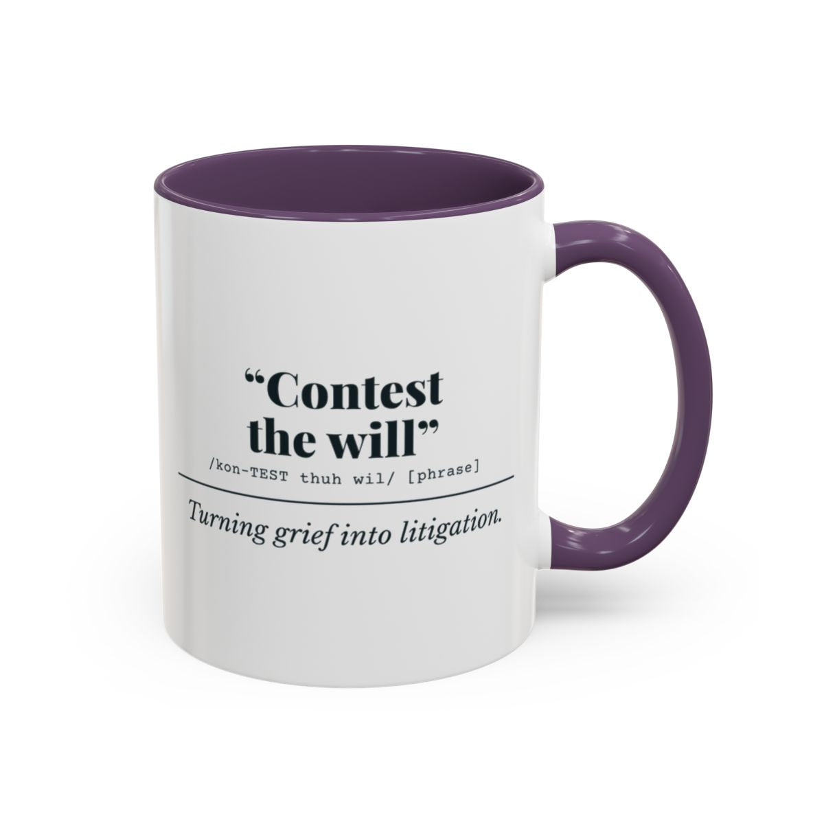 Contest the Will Mug – Purple handle and inside, 11 oz