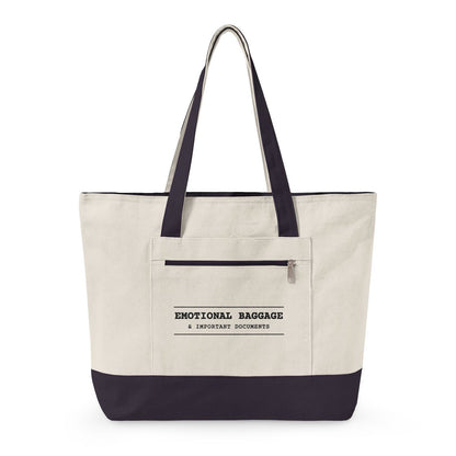 The tote with navy handles and base