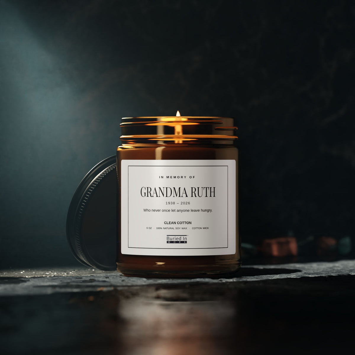 The candle lit in a dark room