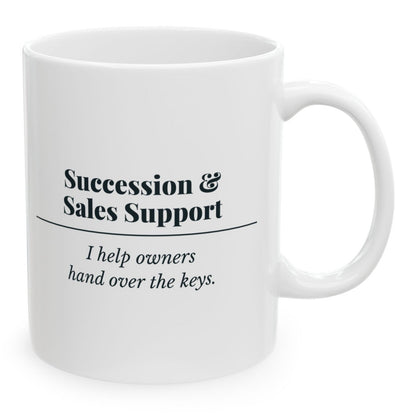 Succession & Sales Support Definition Mug, 11 oz white ceramic mug