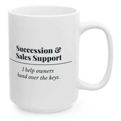 Succession & Sales Support Definition Mug, 15 oz white ceramic mug