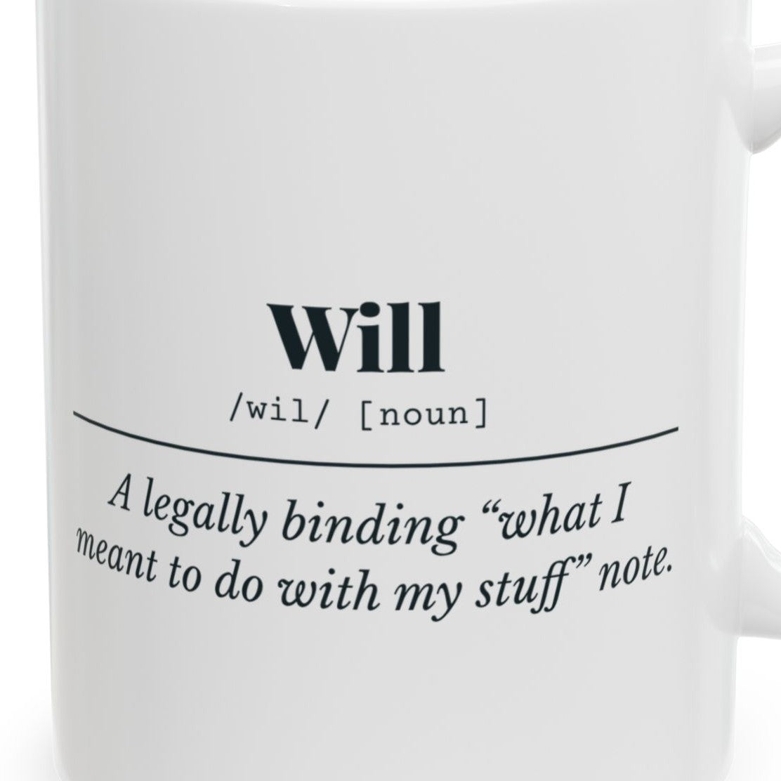 Close-up of the Will Definition Mug design