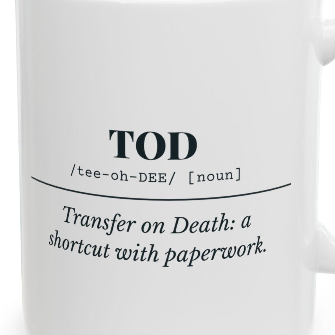 Close-up of the TOD Definition Mug design
