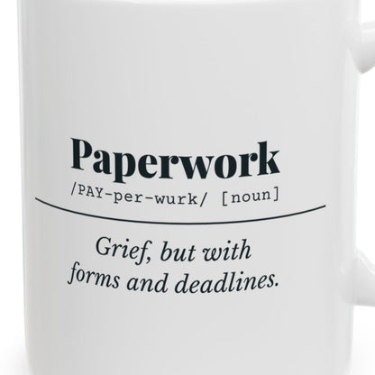 Close-up of the Paperwork Definition Mug design