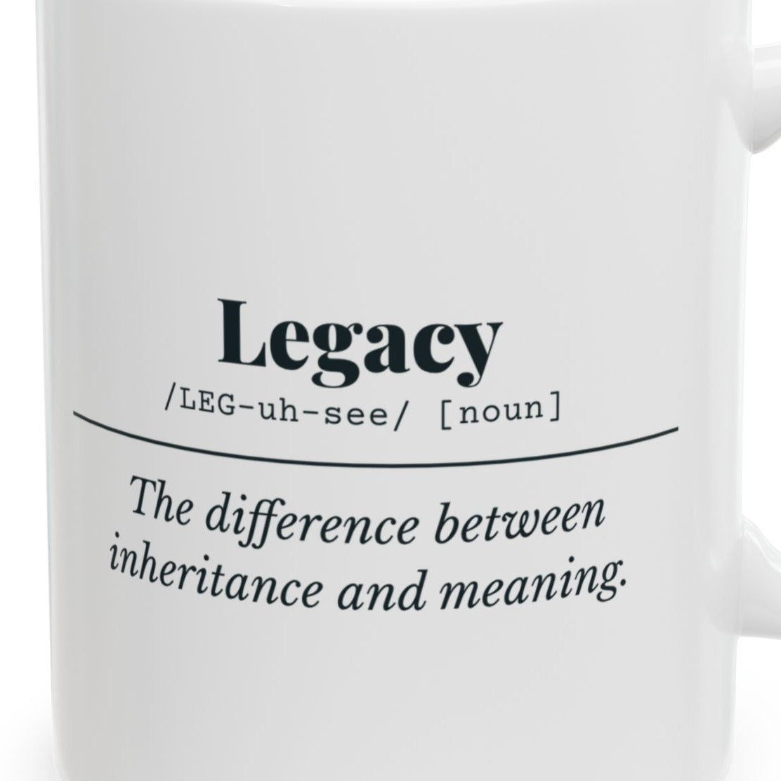 Close-up of the Legacy Definition Mug design