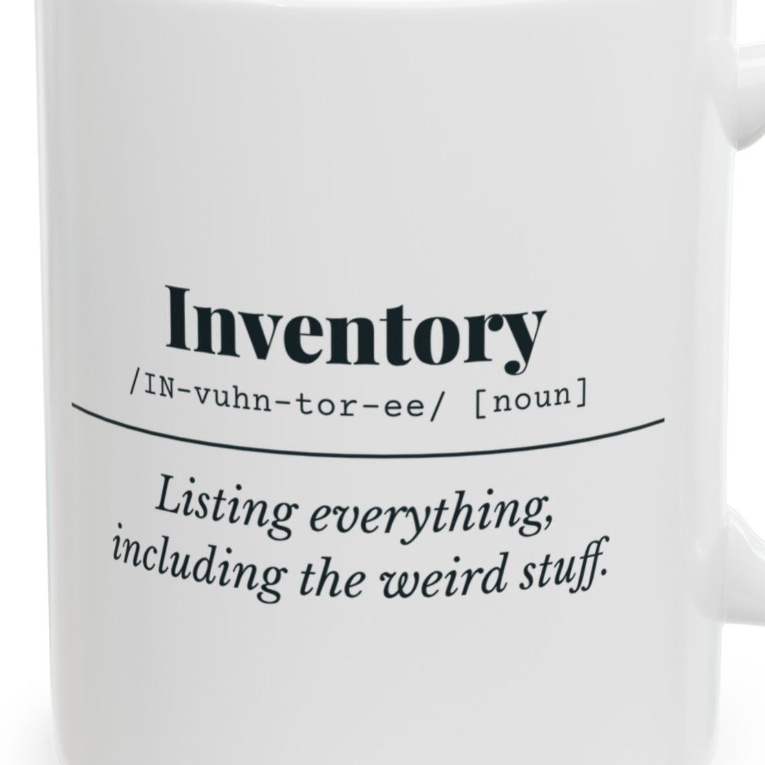 Close-up of the Inventory Definition Mug design