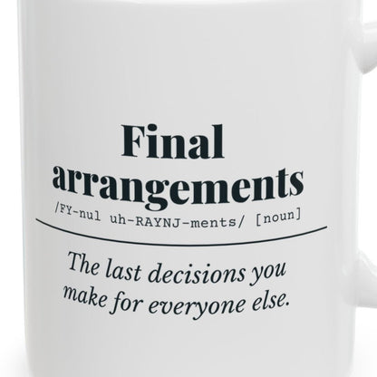 Close-up of the Final Arrangements Definition Mug design