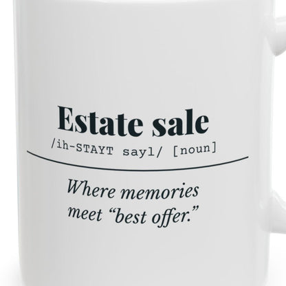 Close-up of the Estate Sale Definition “Best Offer” Mug design