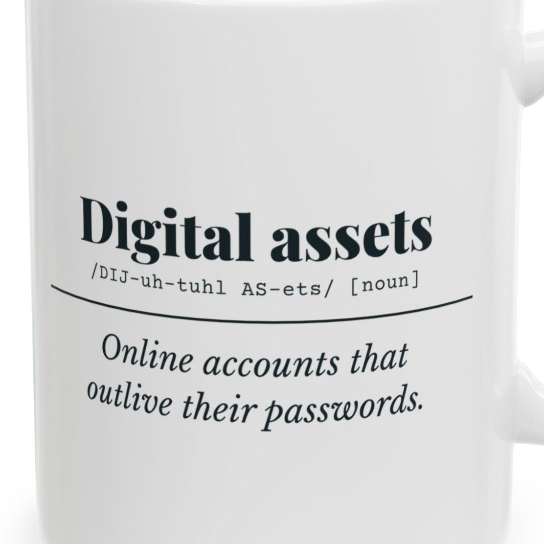 Close-up of the Digital Assets Definition Mug design