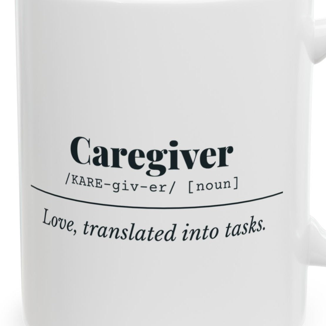 Close-up of the Caregiver Definition Mug design