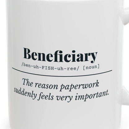 Close-up of the Beneficiary Definition Mug design