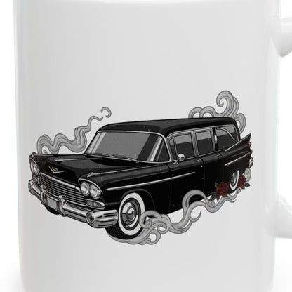 Close-up of the Hearse Mug design