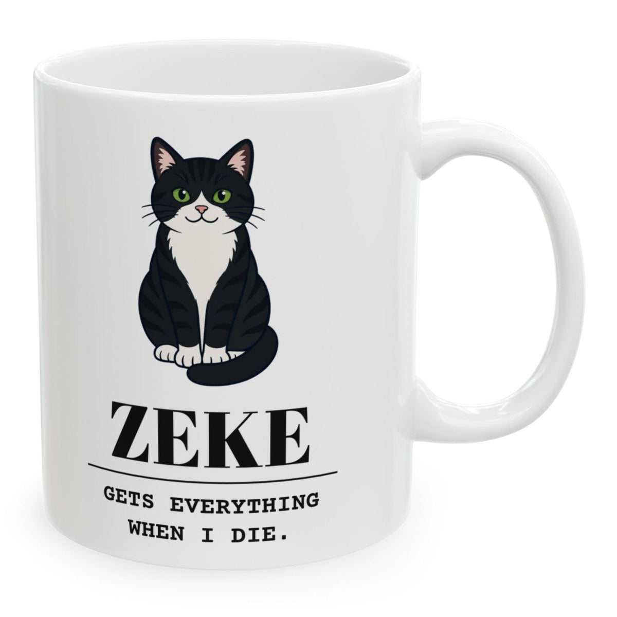 The same mug with a tuxedo cat drawing instead of a photo