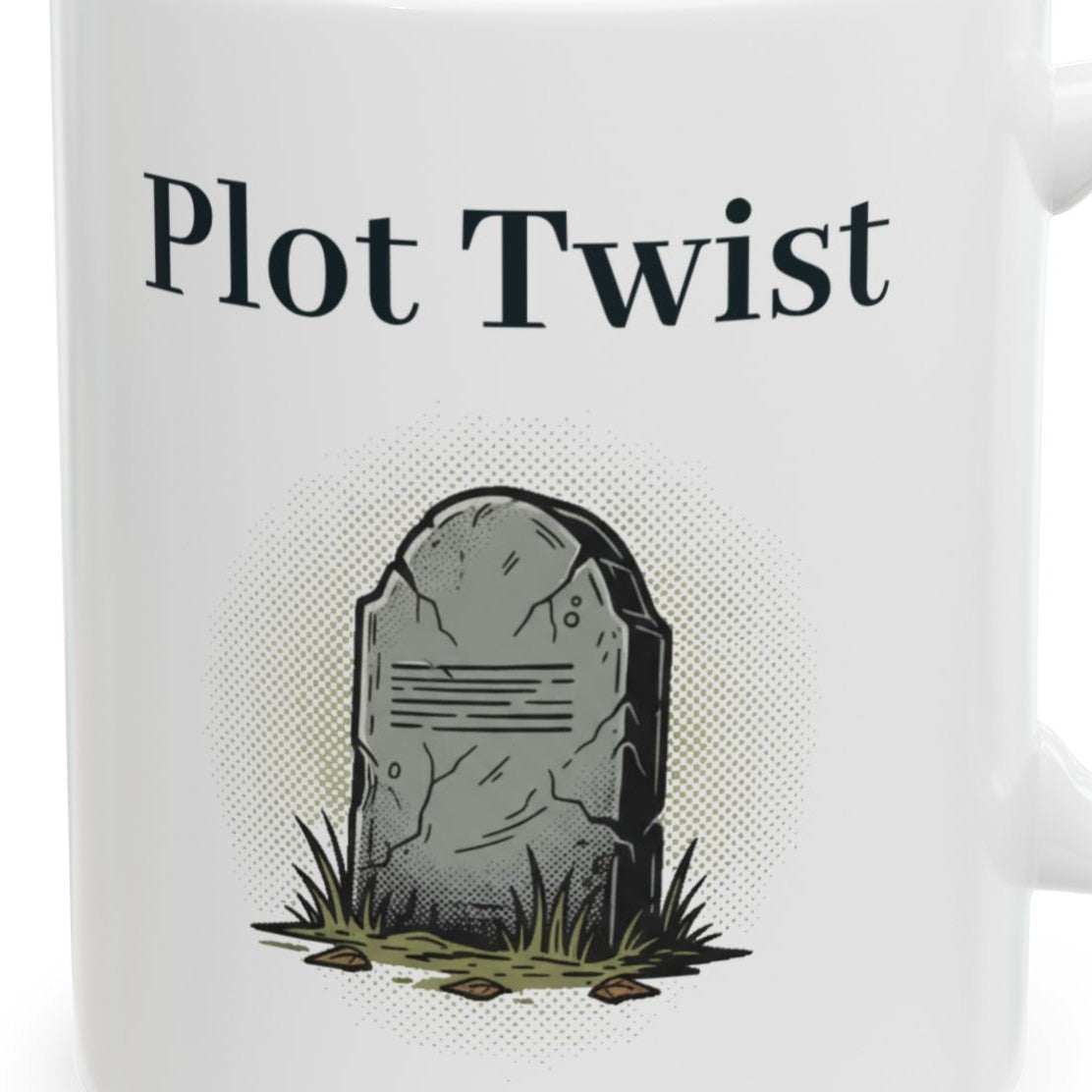 Close-up of the Plot Twist Mug design