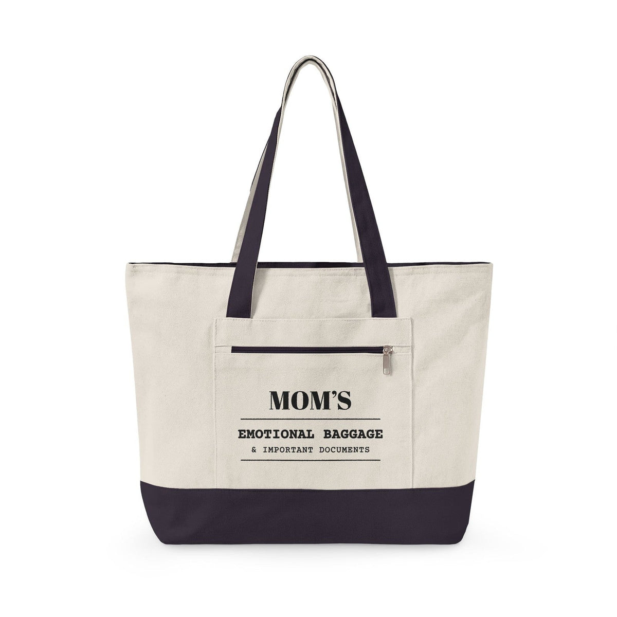 The tote with navy handles and base