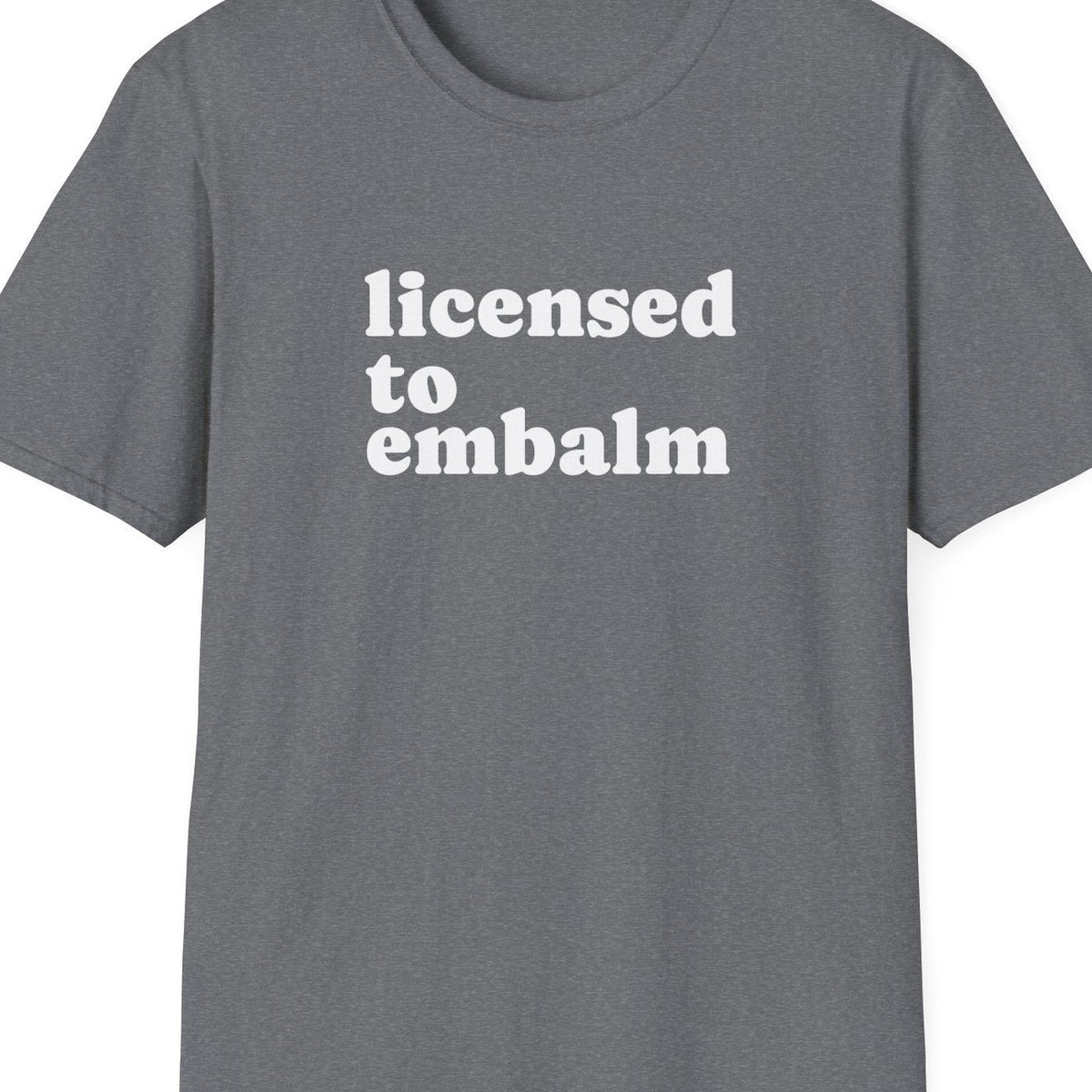 Close-up of the Licensed to Embalm design