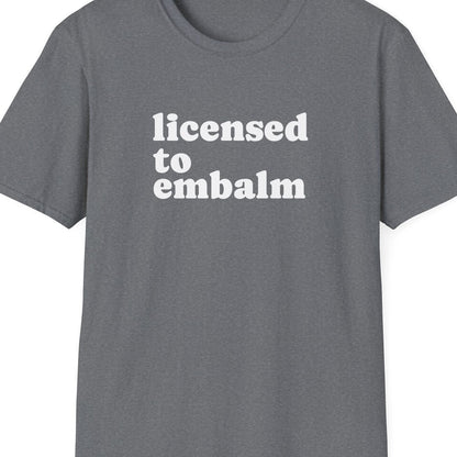 Close-up of the Licensed to Embalm design