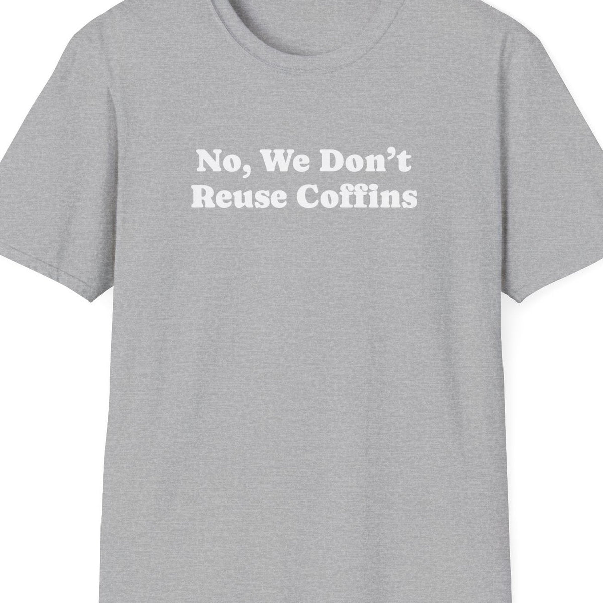 Close-up of the No We Dont Reuse Coffins design