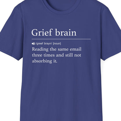 Close-up of the Grief Brain Reading It Again design