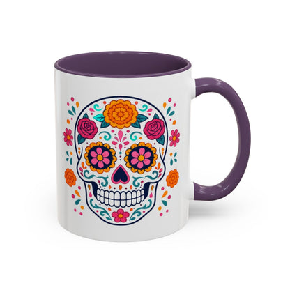 Day of the Dead Sugar Skull Mug – Purple handle and inside, 11 oz