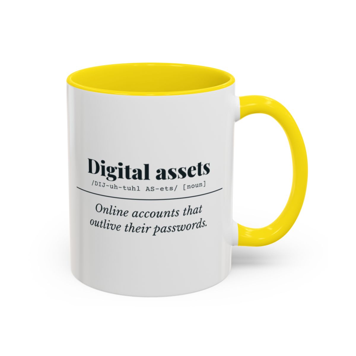 Digital Assets Definition Mug – Yellow handle and inside, 11 oz