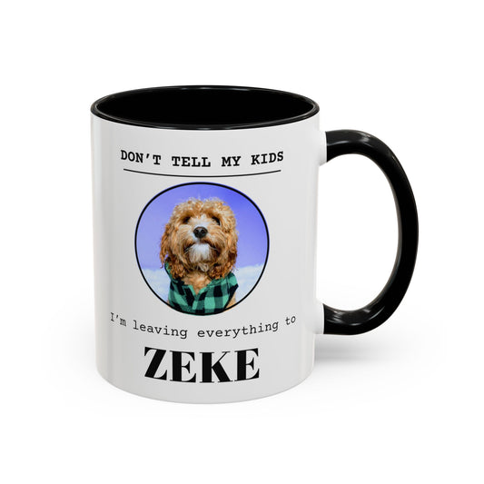 Don't Tell My Kids personalized pet mug with a black handle and inside