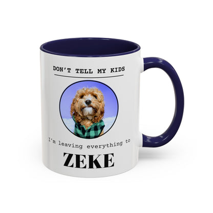 Don't Tell My Kids personalized pet mug with a navy handle and inside