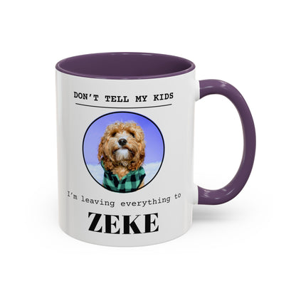 Don't Tell My Kids personalized pet mug with a purple handle and inside