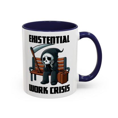 Existential Work Crisis Grim Reaper Mug – Navy handle and inside, 11 oz