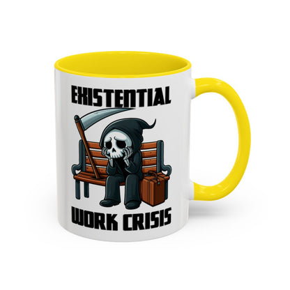 Existential Work Crisis Grim Reaper Mug – Yellow handle and inside, 11 oz