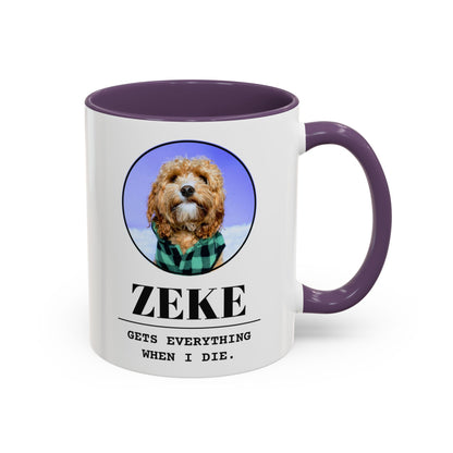 Gets Everything When I Die personalized pet mug with a purple handle and inside