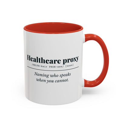 Healthcare Proxy Definition Mug – Red handle and inside, 11 oz