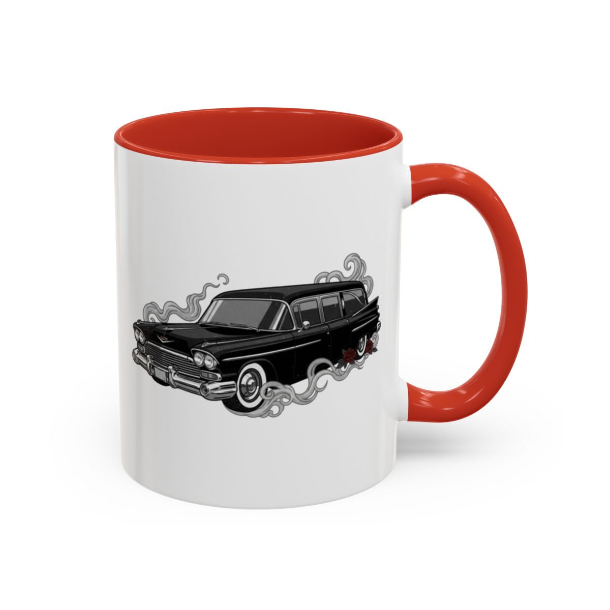 Hearse Mug – Red handle and inside, 11 oz