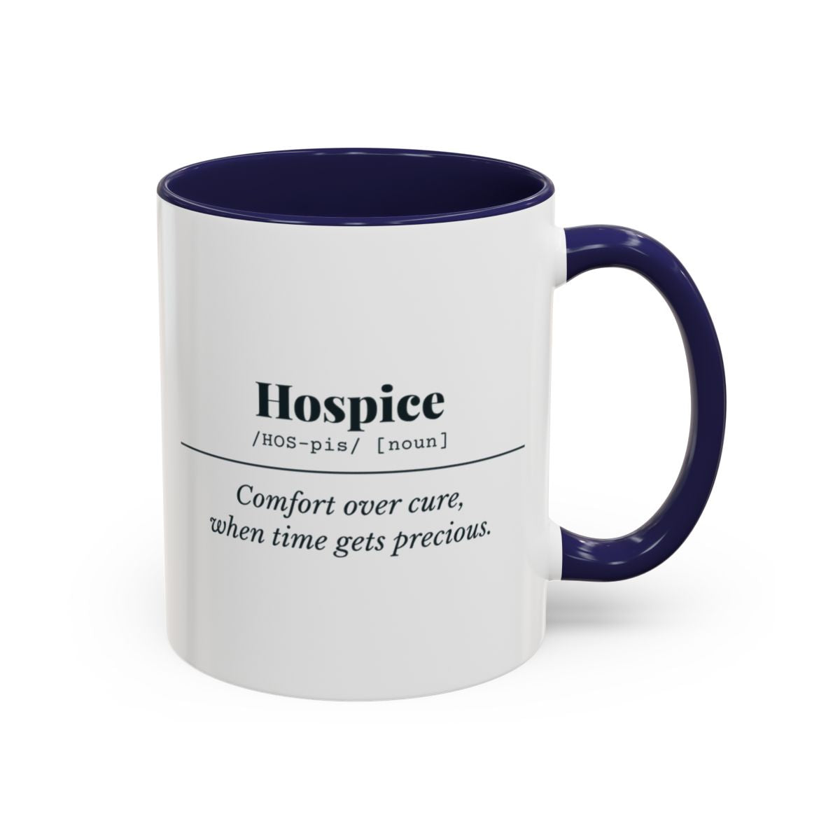 Hospice Definition Mug – Navy handle and inside, 11 oz