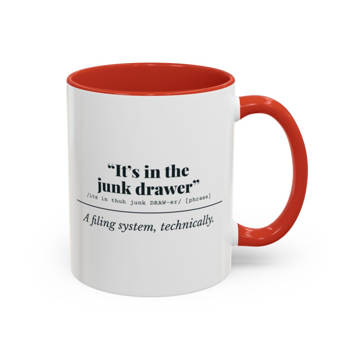 It's in the Junk Drawer Mug – Red handle and inside, 11 oz