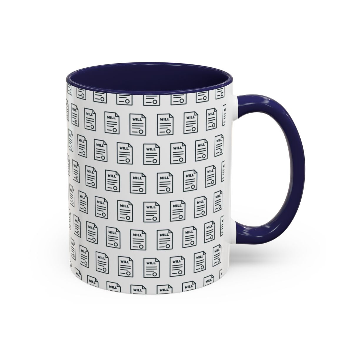 Last Will Pattern Mug for Estate Planners – Navy handle and inside, 11 oz
