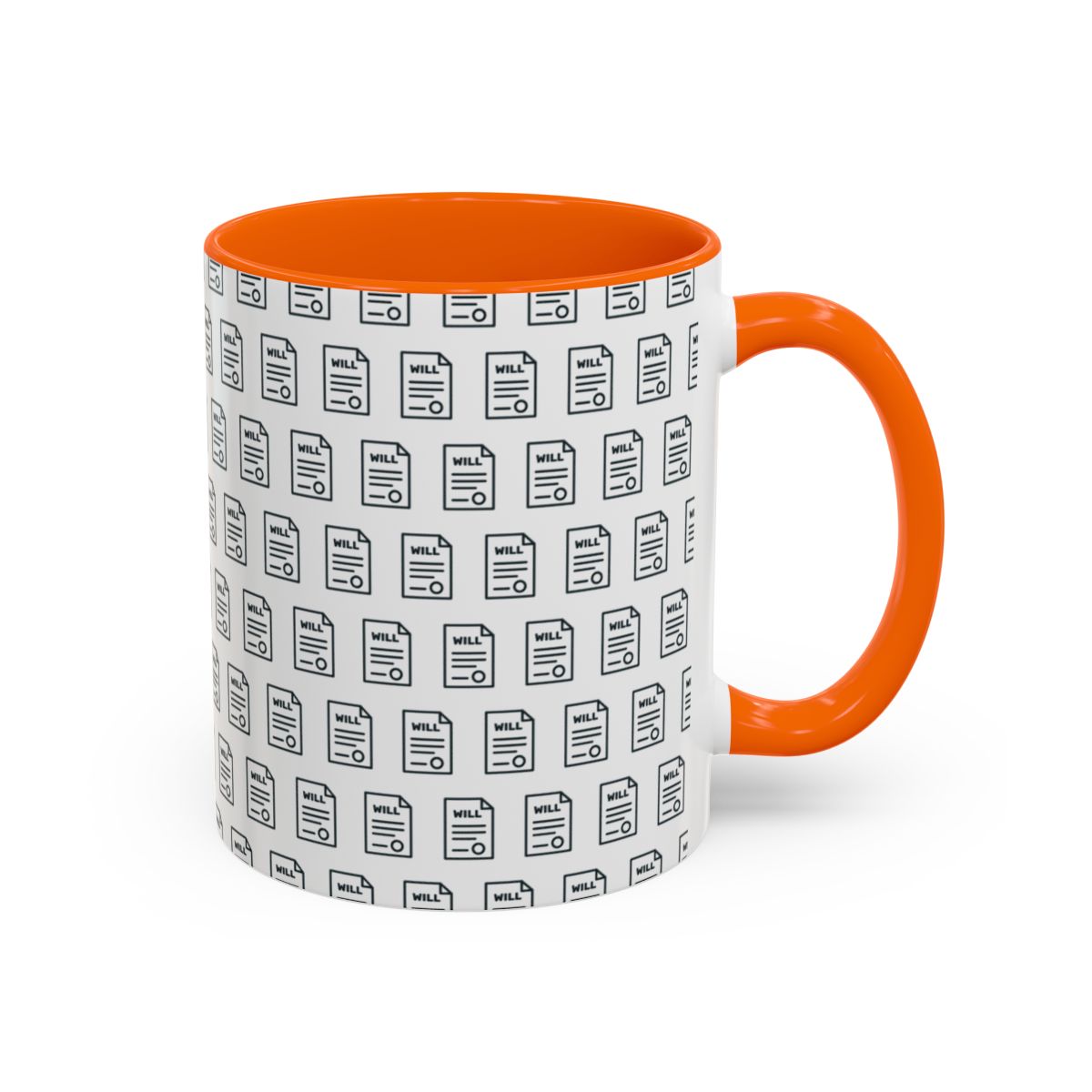 Last Will Pattern Mug for Estate Planners – Orange handle and inside, 11 oz