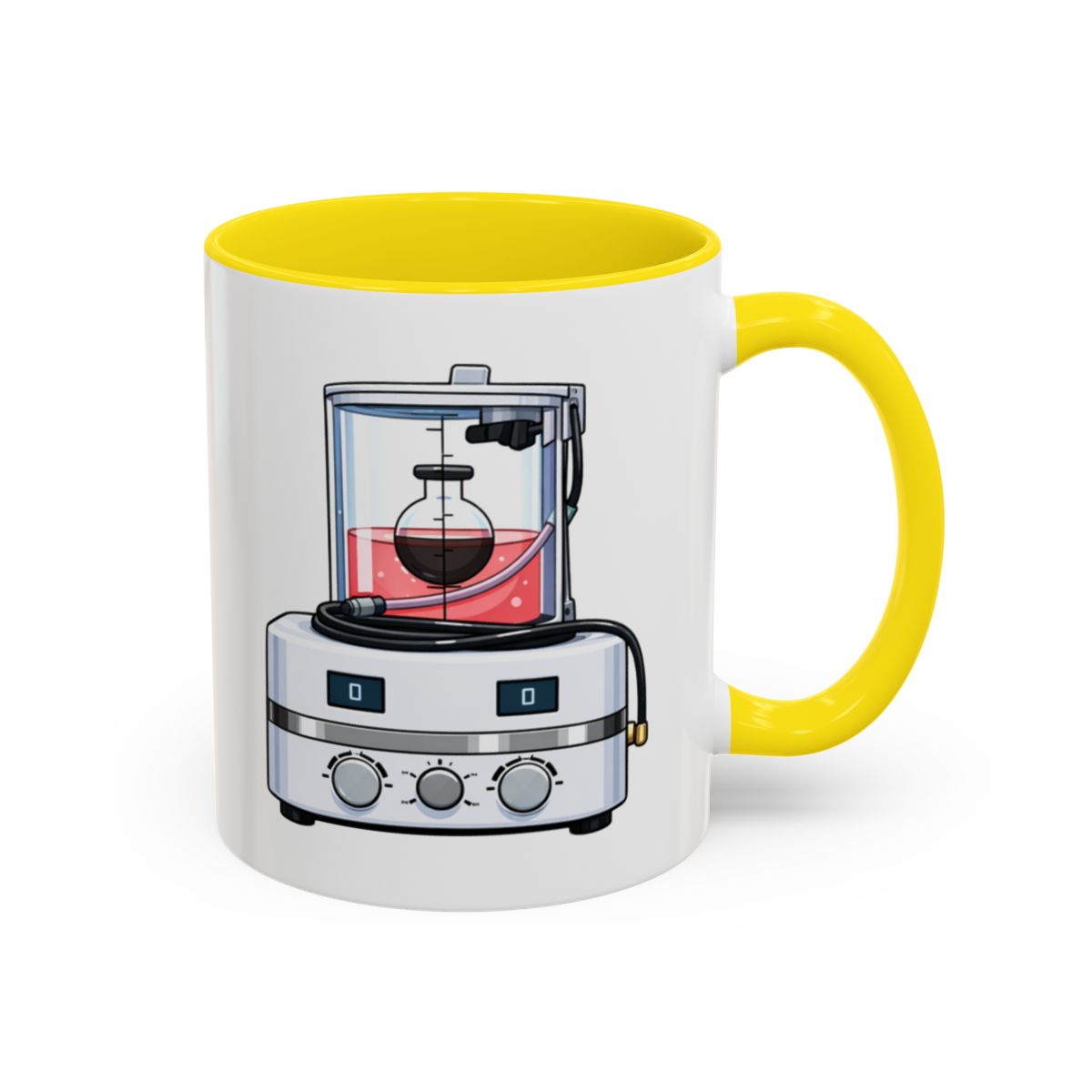 Modern Embalming Machine Mug – Yellow handle and inside, 11 oz