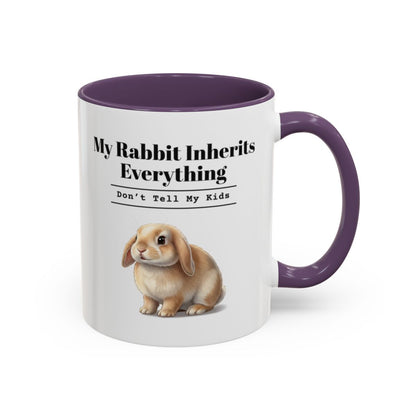 My Rabbit Inherits Everything Mug (Don't Tell My Kids) – Purple handle and inside, 11 oz