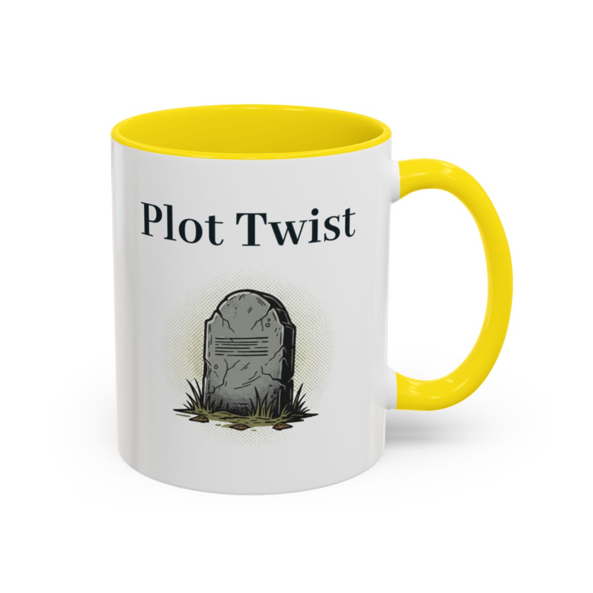 Plot Twist Mug – Yellow handle and inside, 11 oz