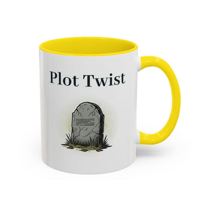 Plot Twist Mug – Yellow handle and inside, 11 oz